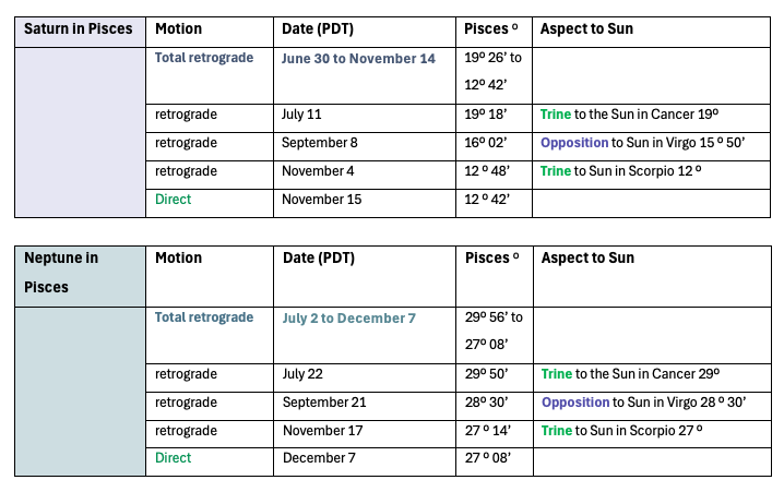 Transit chart of Saturn & Neptune retrograde 2024